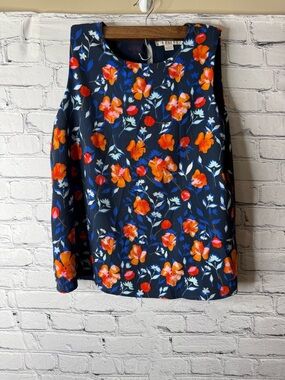 C and E Sleeveless Floral Shell Top - Navy with Orange Floral size medium